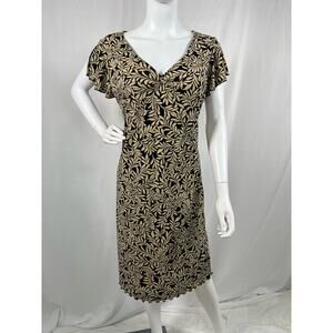 New York and Co Short Sleeve Black and Tan V-Neck Shift Dress Size Large